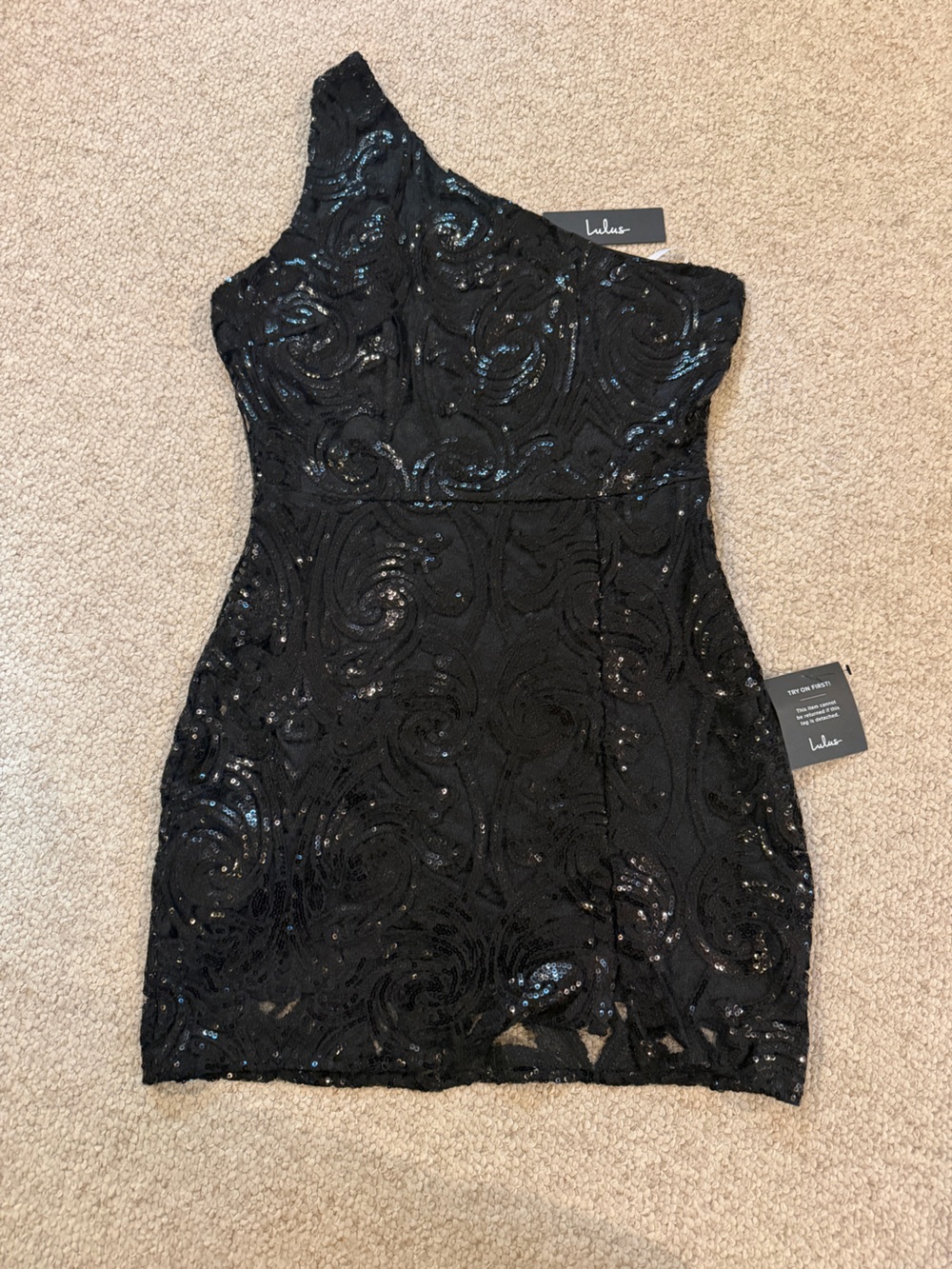 Lulu's Black One-Shoulder Sequin Bodycon Dress